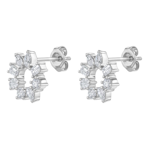 Multi Shape Lab Grown Diamond Circle Earrings Sparkle Fashion Statement White Gold VS Clarity 14K 18K