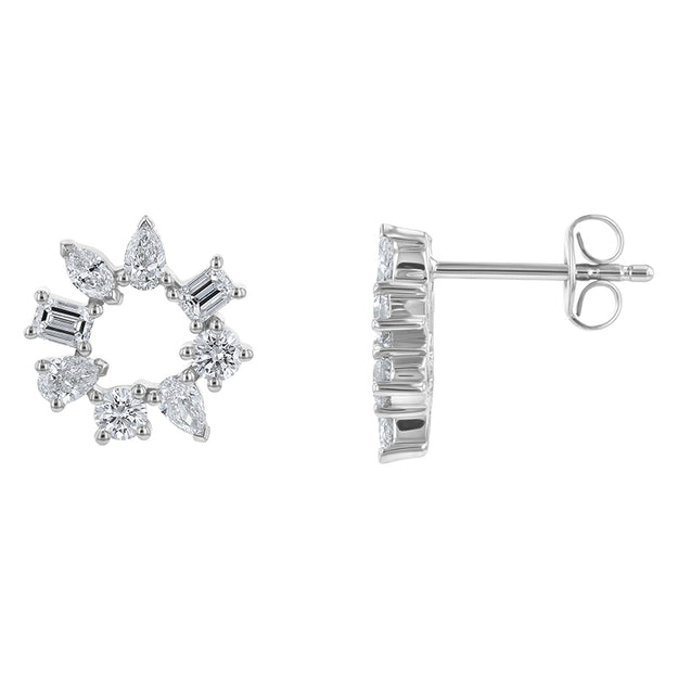 Multi Shape Lab Grown Diamond Circle Earrings Sparkle Fashion Statement White Gold VS Clarity 14K 18K