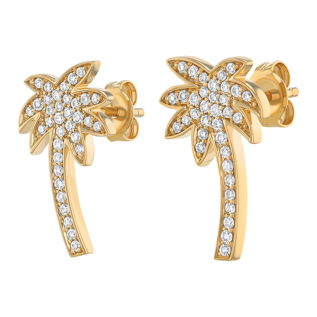 Noémie Palm Tree Lab Grown Diamond Earrings Stud Nature Unique Statement Fashion Sparkle Dainty VS Clarity 14K 18K Gold