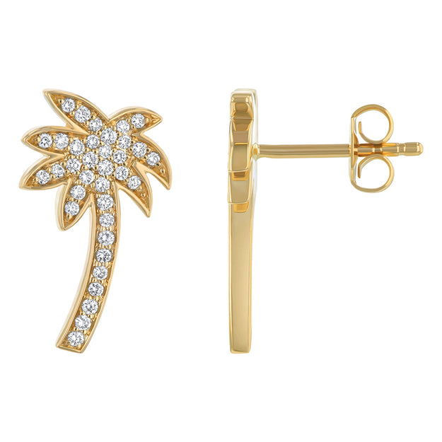 Noémie Palm Tree Lab Grown Diamond Earrings Stud Nature Unique Statement Fashion Sparkle Dainty VS Clarity 14K 18K Gold