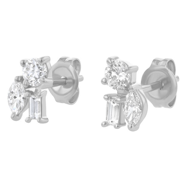 Confetti Diamond Multi Shape Stud Earrings - Sterling Silver | VS Clarity Lab Grown Diamonds