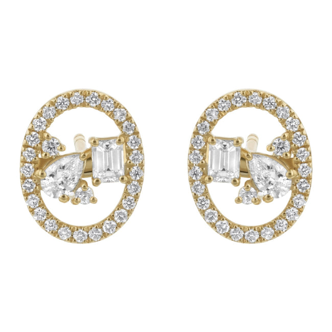 Floating Multi Shape Halo Stud Earrings - 14K Gold | VS Clarity Lab Grown Diamonds