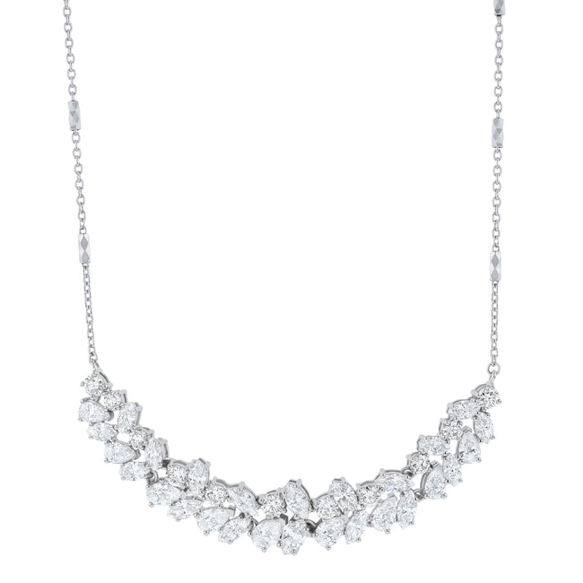 Multi Cut Diamonds Halfway Tennis Necklace - 18K Gold | SI Clarity