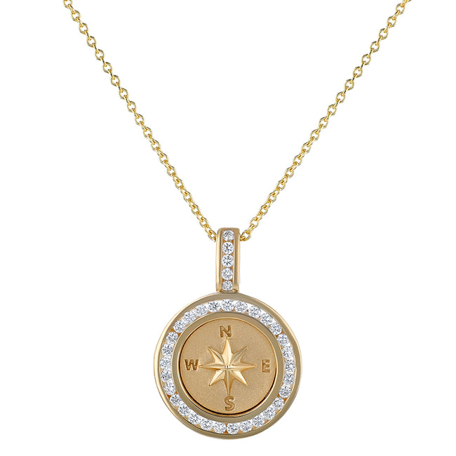 Compass Diamond Pendant Necklace - 18K Gold | VS Clarity