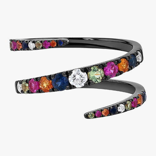 The Multi-Color Sapphire Graduate Spiral Ring VS quality diamond round stone 14K 18K gold black rose