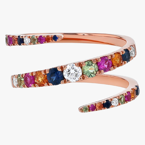 Multi-Color Sapphire Graduate Spiral Ring - 18K Gold | VS Clarity