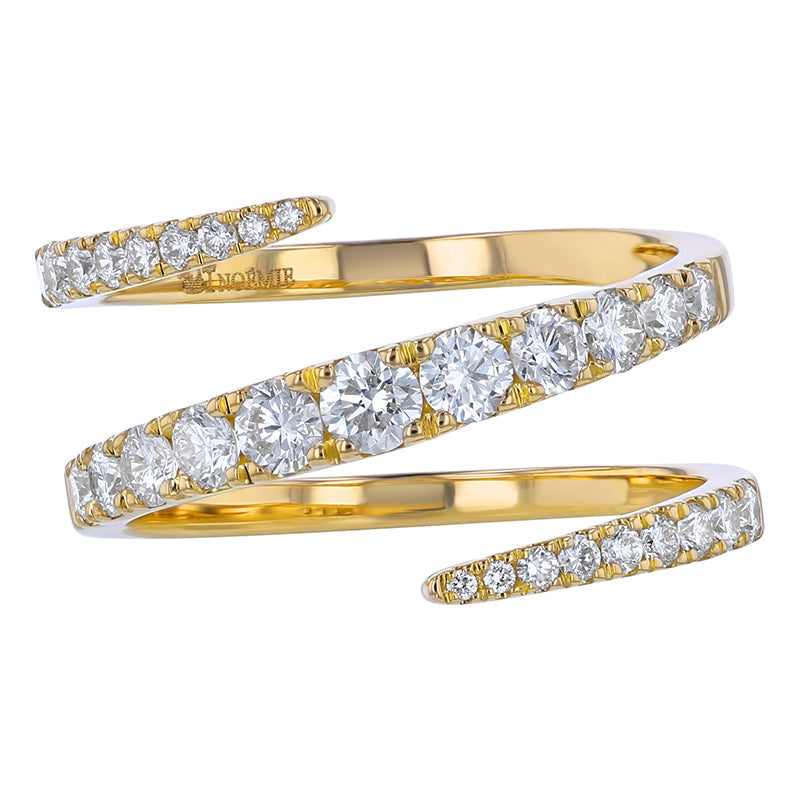 Graduated Diamond Spiral Ring — on skin, warm light