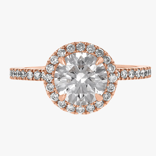 The Halo Pavé quality round diamond engagement ring 18K gold rose white yellow platinum
