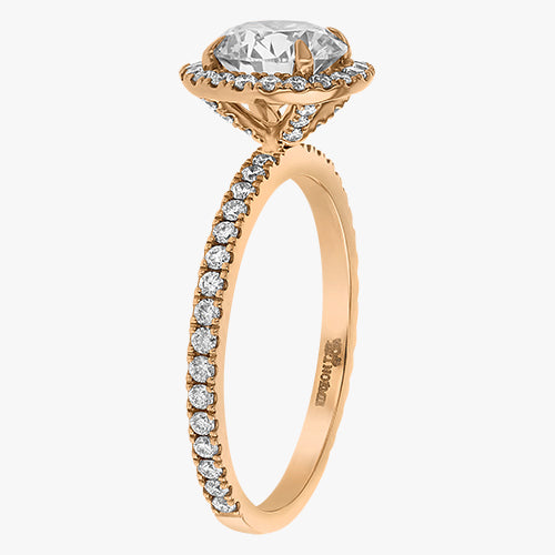 The Halo Pavé quality round diamond engagement ring 18K gold rose white yellow platinum