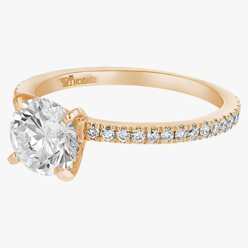 Round Solitaire pave ring quality diamond 14K 18K gold Rose White Yellow Platinum 