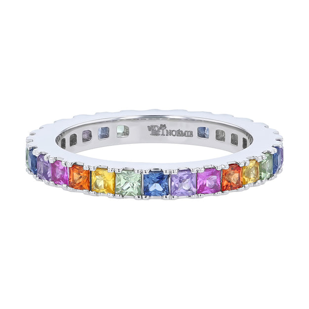 Princess Cut Multi Sapphire Eternity Band Diamonds Sparkle Stackable  White Rose 14K 18K Gold