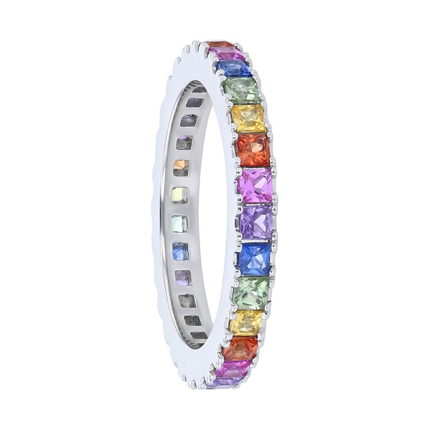 Princess Cut Multi Sapphire Eternity Band Diamonds Sparkle Stackable  White Rose 14K 18K Gold