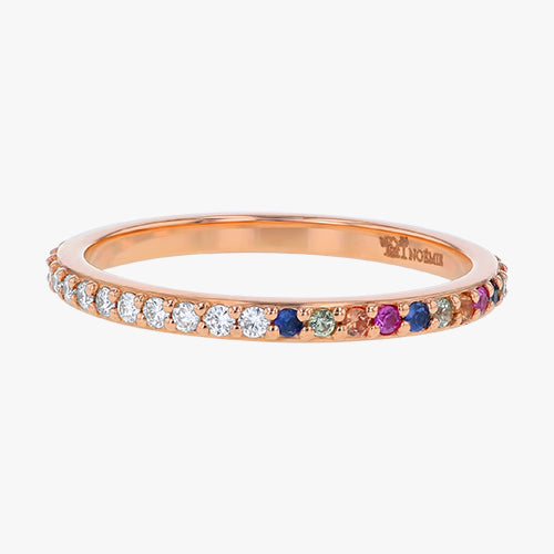 The Half White Diamond Half Multi-Color Sapphire Eternity Band Ring VS quality diamond 14K 18K gold rose  white yellow