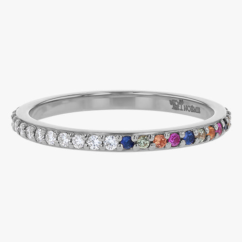 The Half White Diamond Half Multi-Color Sapphire Eternity Band Ring VS quality diamond 14K 18K gold rose white yellow