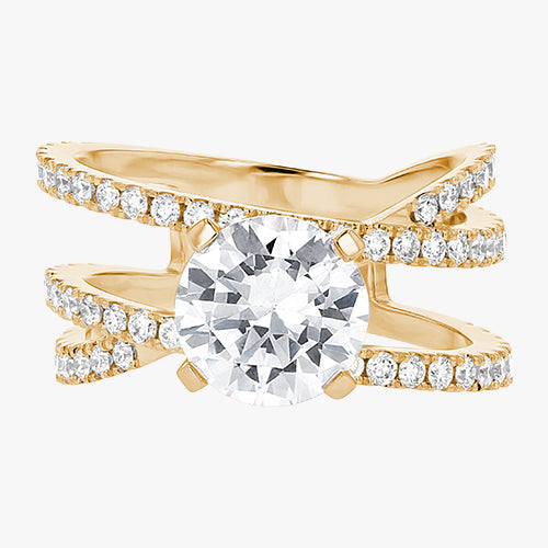 Criss Cross engagement ring VS quality diamond Round 14K 18K gold rose white yellow platinum