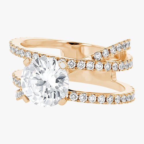 Criss Cross engagement ring VS quality diamond Round 14K 18K gold rose white yellow platinum