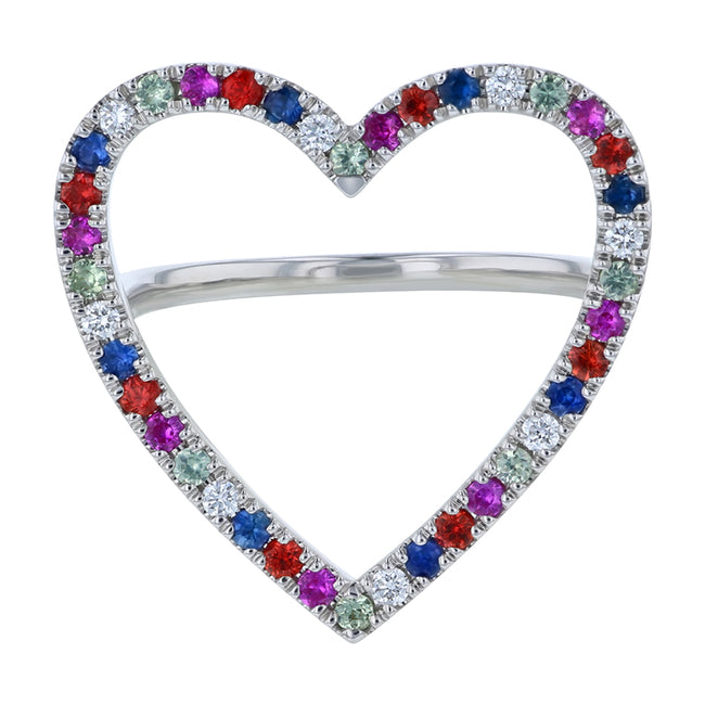 Open Heart Sapphires Ring - 18K Gold | VS Clarity