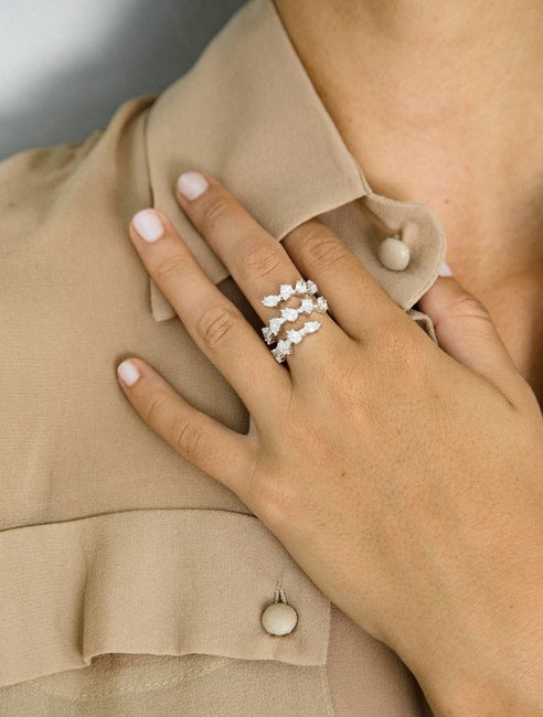 Pear Shaped Diamond Spiral Ring - Sterling Silver | VS Clarity Lab Diamonds