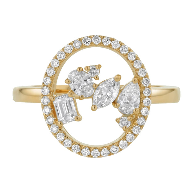 Gold ring with diamonds on a white background