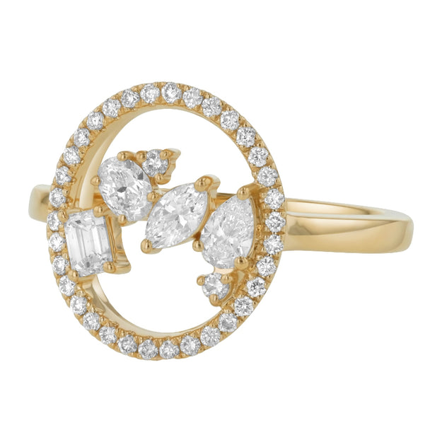 Gold ring with diamonds on a white background