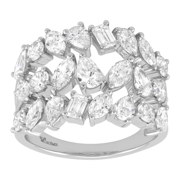 Triple Row Multi Shape Diamonds Ring - 18K Gold | VS Clarity Natural Diamonds