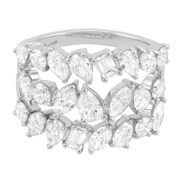 Triple Row Multi Shape Diamonds Ring - 18K Gold | VS Clarity Natural Diamonds