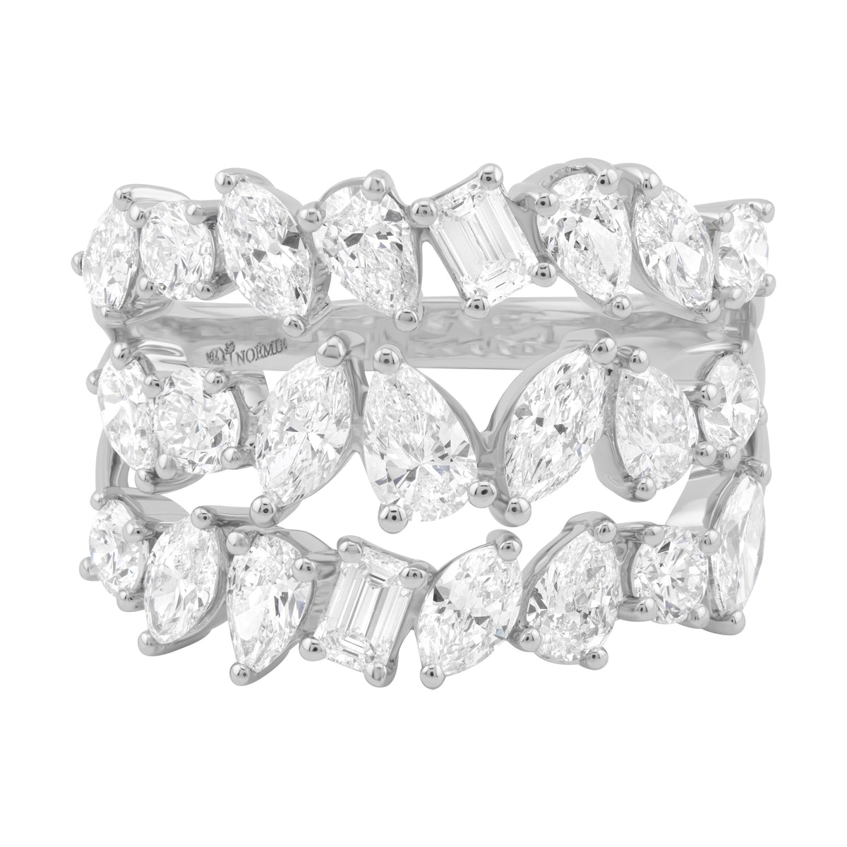 Front view of the Triple Row Multi Shape ring
