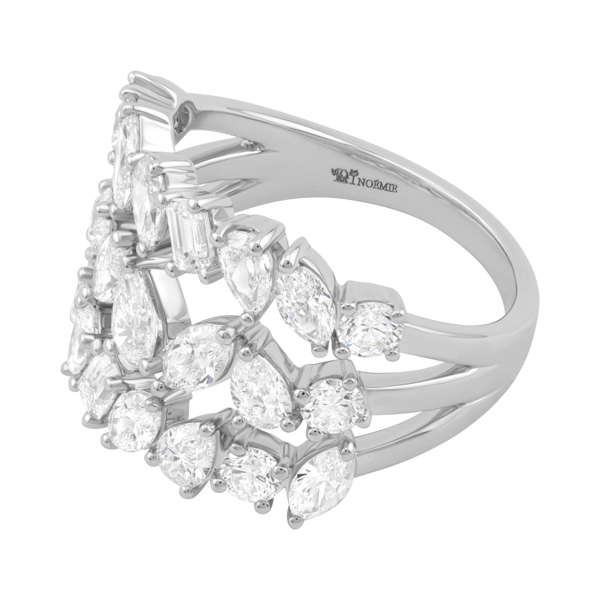 Angled view of the Triple Row Multi Shape ring