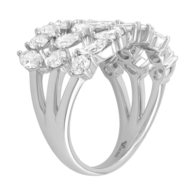 Triple Row Multi Shape Diamonds Ring - 18K Gold | VS Clarity Natural Diamonds