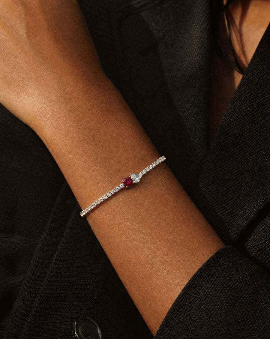 Toi et Moi birthstone tennis bracelet in sterling silver
