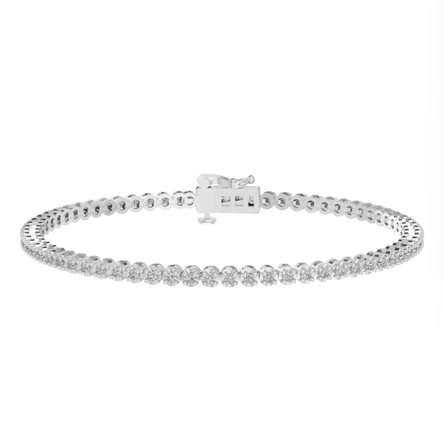 Silver bracelet with lab diamonds on a white background