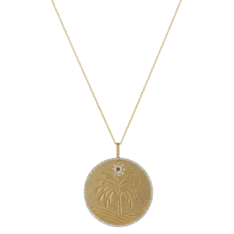 Diamond Sun and Palm Tree Medallion Necklace - 18K Gold | VS Diamond Sun and Palm Tree Medallion Necklace - 18K Gold | VS