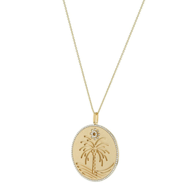 Sun and Palm Tree Medallion Necklace - Lab Grown Diamonds | VS Clarity