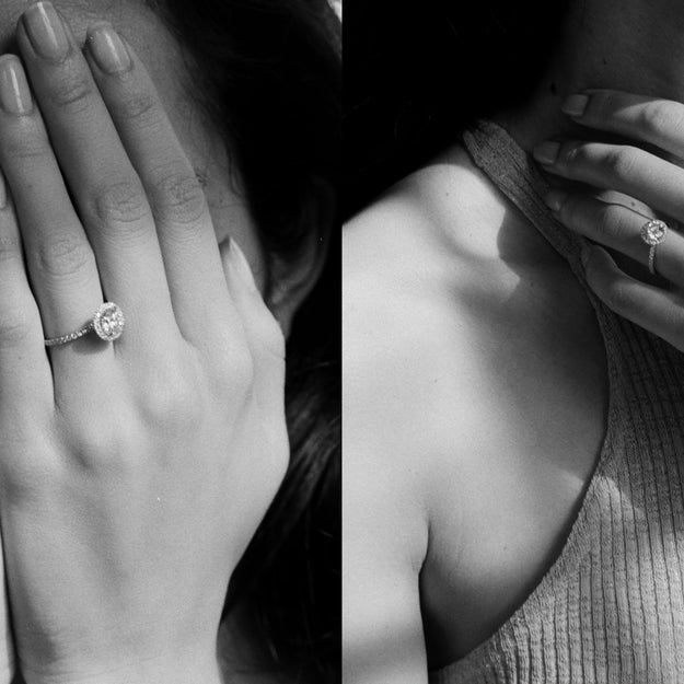 The Halo Pavé quality round diamond engagement ring 18K gold rose white yellow platinum