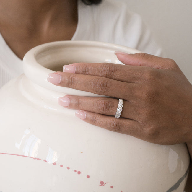 Round Diamond Halo Half Band Ring - Lab Grown Diamonds | VS Clarity