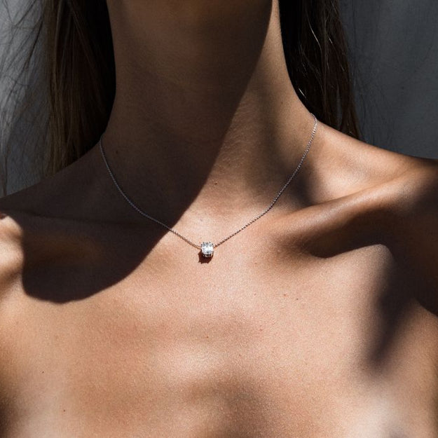 The Composite Emerald Cut Necklace 14K 18K Gold white Chain VS quality stone