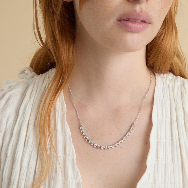 Triple Diamond Half-Tennis Necklace - 18K Gold | VS Clarity