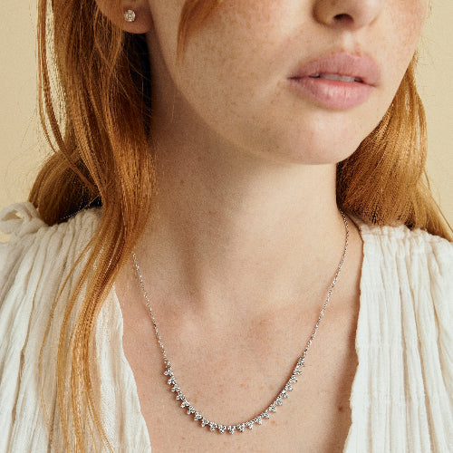 Triple Diamond Half-Tennis Necklace - Lab Grown Diamonds | VS Clarity