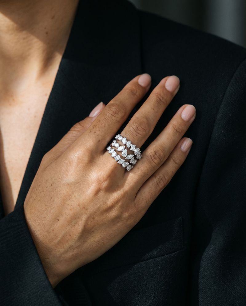 Triple Row Multi Shape Diamonds Ring