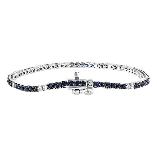 The Blue Sapphire and White Diamond Tennis Bracelet VS quality diamonds gemstone 14K 18K white gold