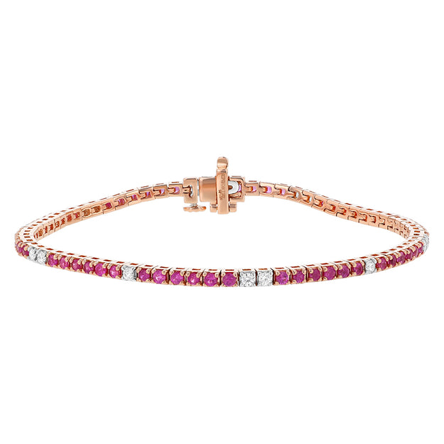 The Pink Sapphire and White Diamond Tennis Bracelet 14K 18K rose gold VS quality diamond round