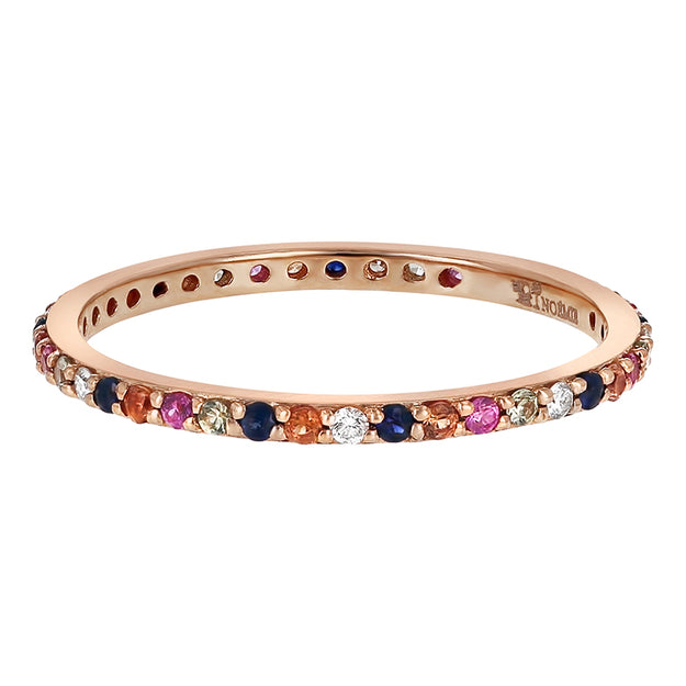 Multi-Color Sapphire Eternity Band Ring Colorful Diamond Sparkle Rose Gold 18K Gold | VS Clarity