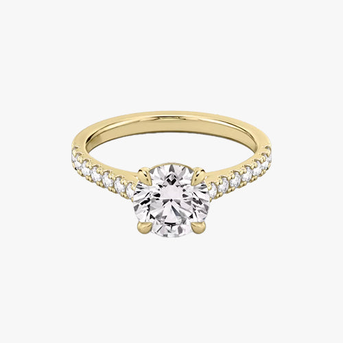 Cathedral Round Engagement Ring Elegant Wedding Band Yellow Gold
