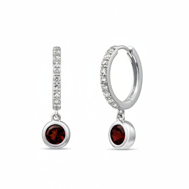 Bezel-Set Round Gemstone and Lab-Grown Diamond or Lab-Created White Sapphire Accent Earrings