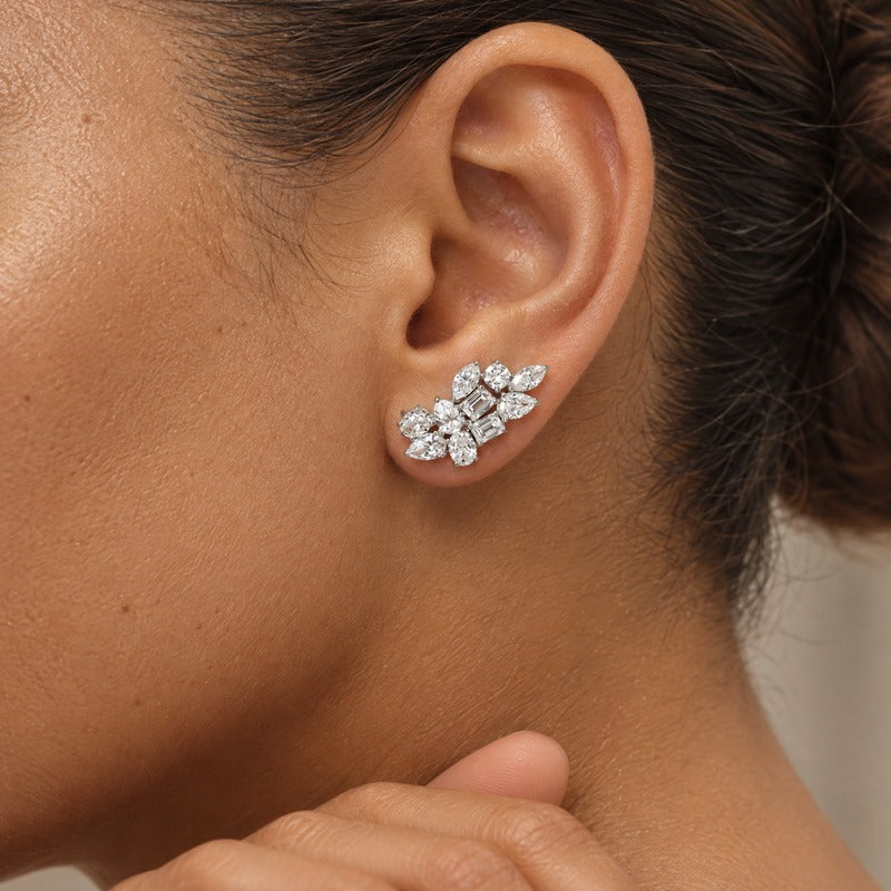 18K white gold natural diamond cluster drop earring