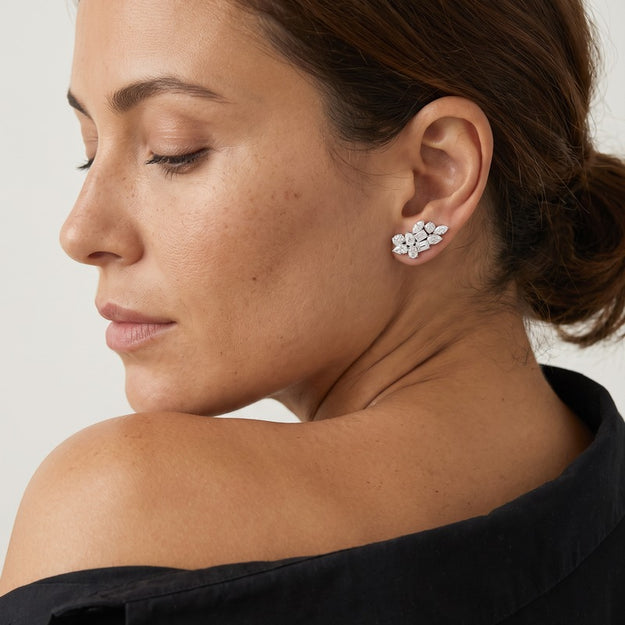 Multi Shape Diamond Cluster Drop Earrings - 18K Gold | VS Clarity Natural Diamonds