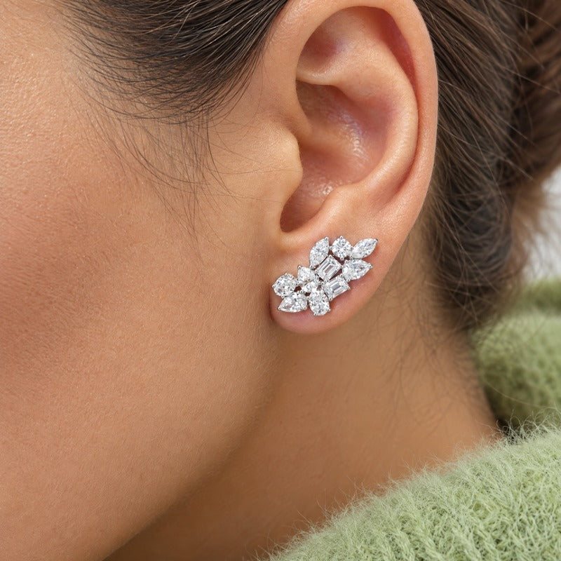 14K white gold cluster drop earring