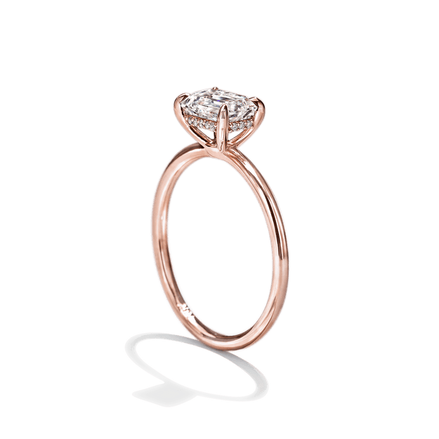 East-West Halo Diamond Engagement Ring Emerald Sparkle Elegant Dainty Stackable Rose Gold Wedding