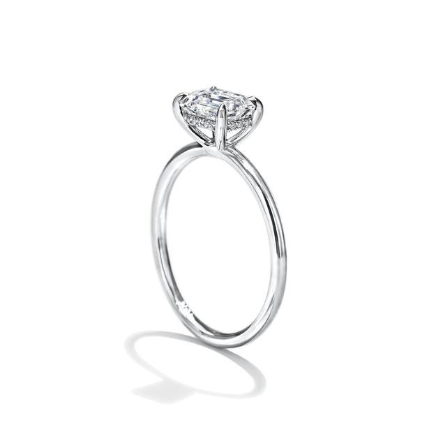 East-West Halo Diamond Engagement Ring Emerald Sparkle Elegant Dainty Stackable White Gold Wedding