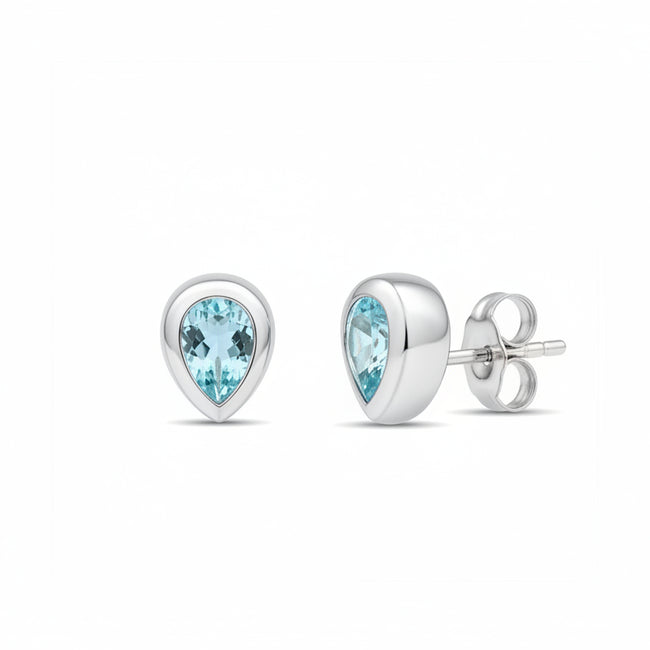 Bezel-Set Pear Birthstone Stud Earrings